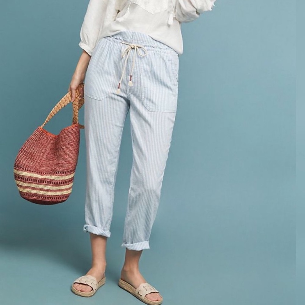 Anthro Seashore Linen Blend Blue Stripe Jogger